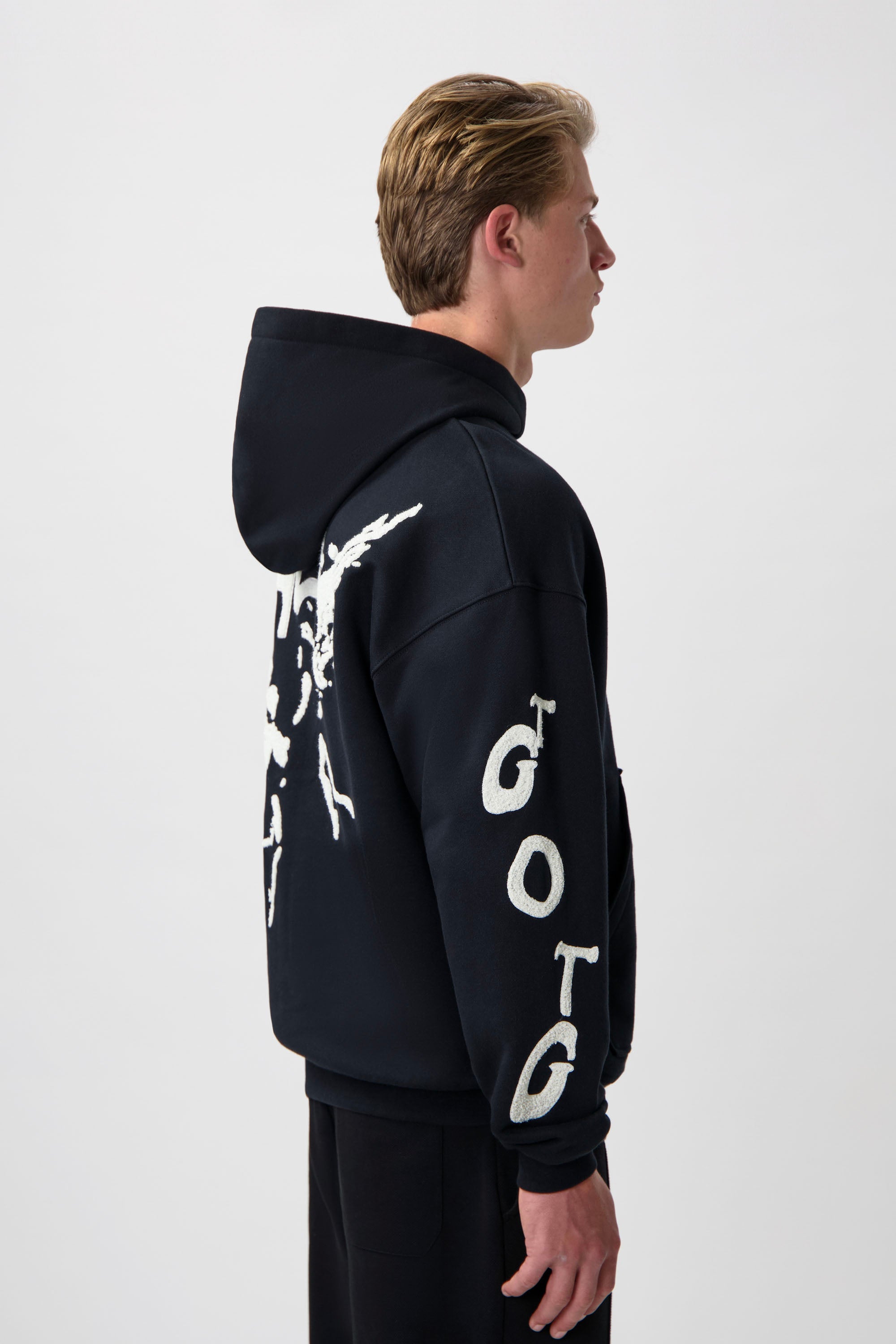 Game of the Gods Graffiti Box Fit Hoodie Jet Black