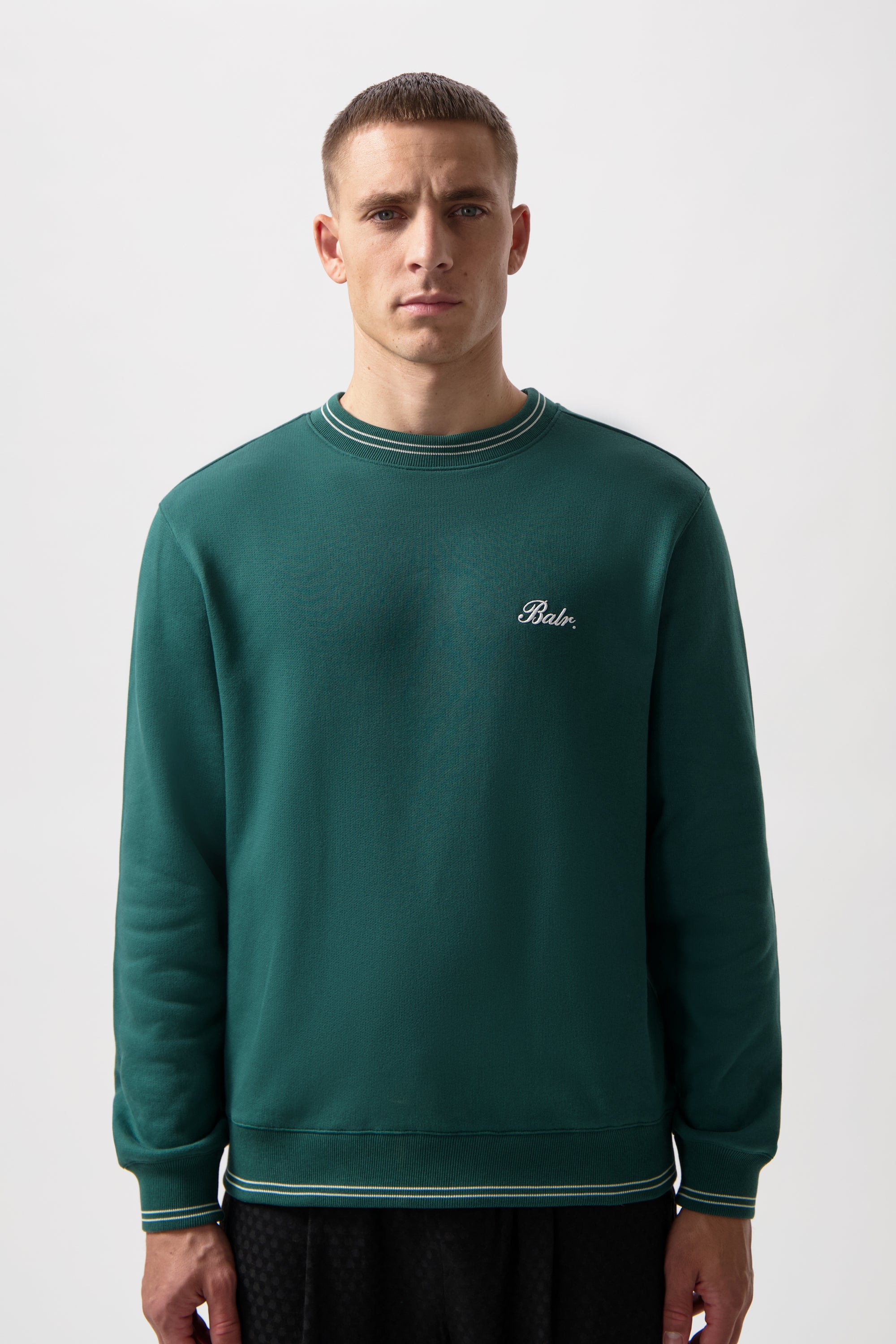 Band gestreift Crewneck Botanisches Grün