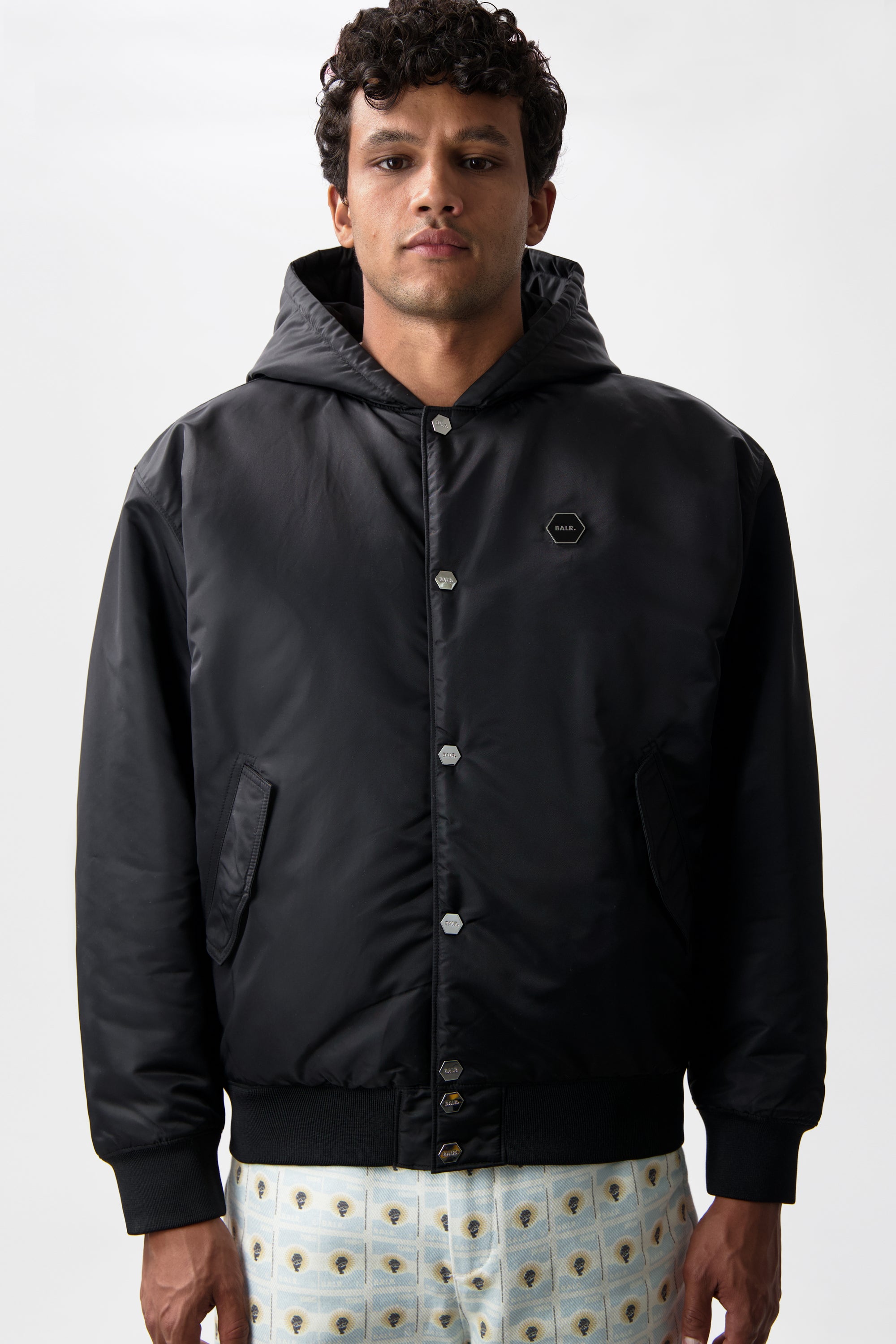 Hex Insignia encapuchada Bomber Chaqueta Jet Black