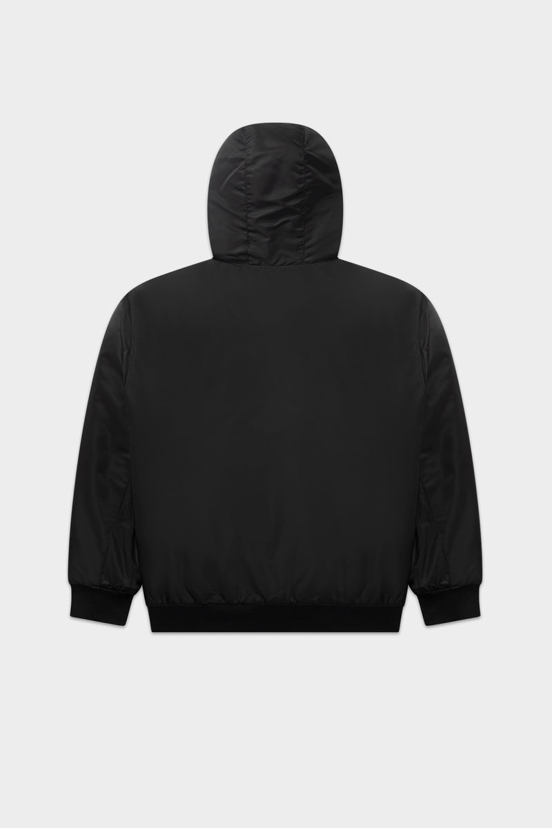 Hex Badge Hooded Bomber Jacket Jet Black