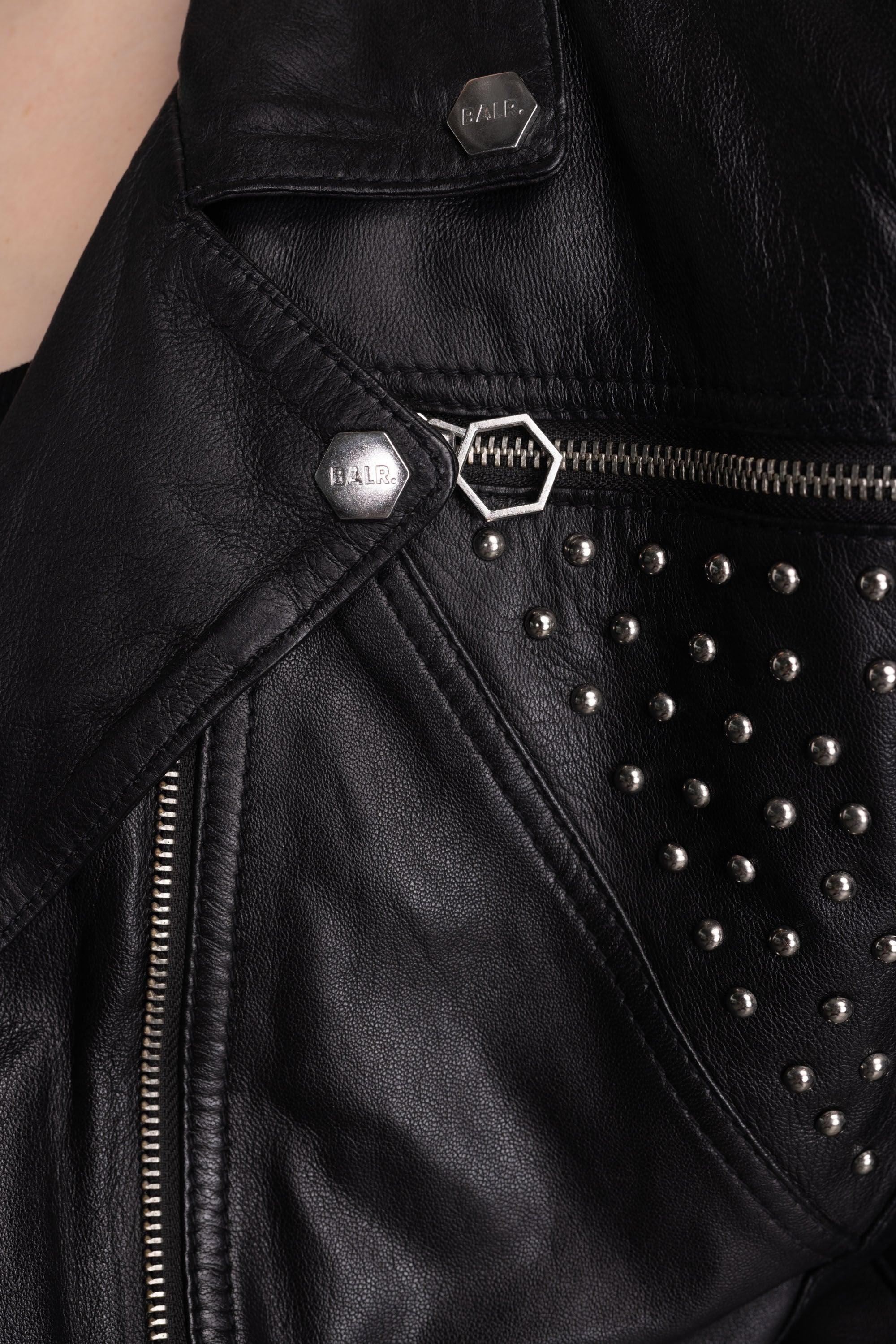 Leather Oversized Cropped Studs Jacket Jet Black