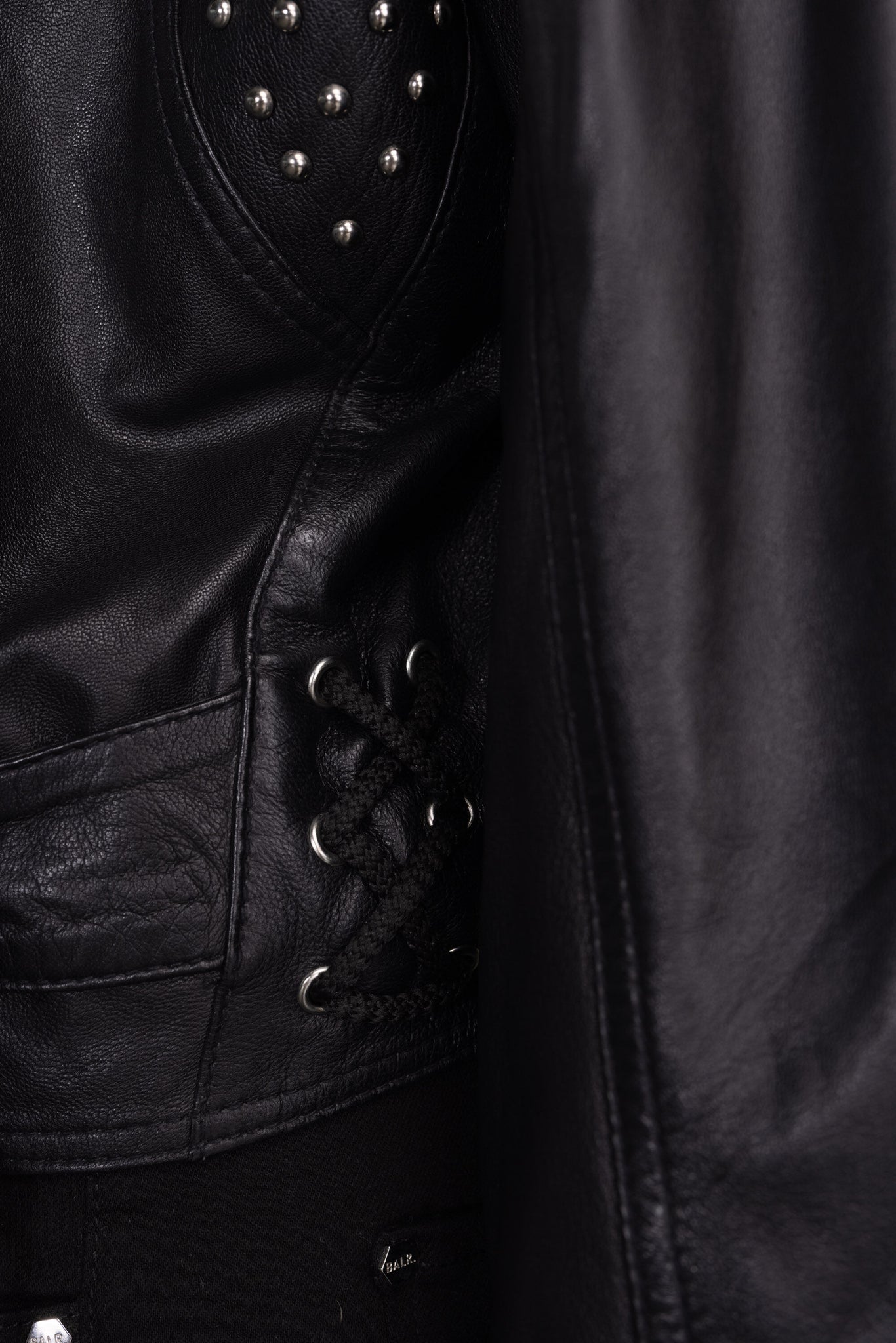 Leather Oversized Cropped Studs Jacket Jet Black